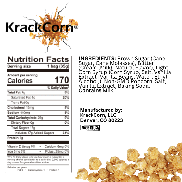 KrackCorn® Popcorn 1.25oz Original Caramel Snack Size - 12 pack