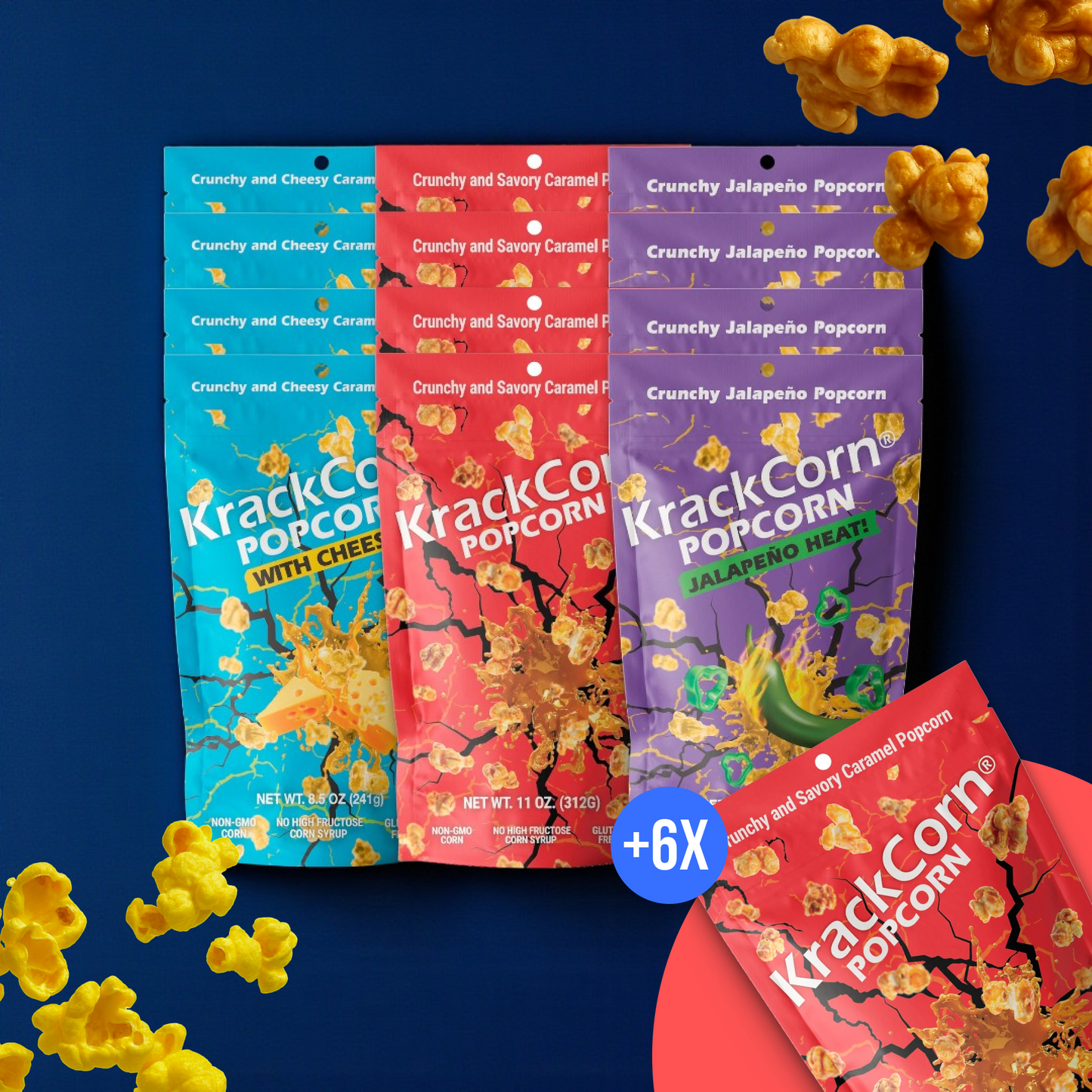 The Snack Stash! KrackCorn® Popcorn 3-Flavors + 6 FREE bags!