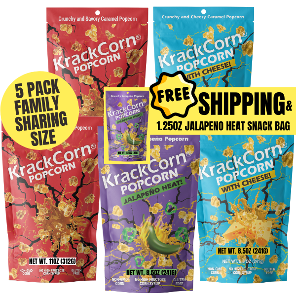 KrackCorn® Popcorn Large 5-Bag Variety Pack+FREE Bag and FREE Shipping!