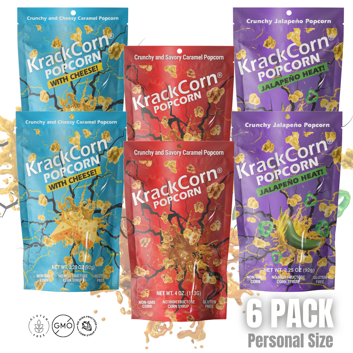 KrackCorn® Popcorn 3 Flavor Personal Size - 6 pack