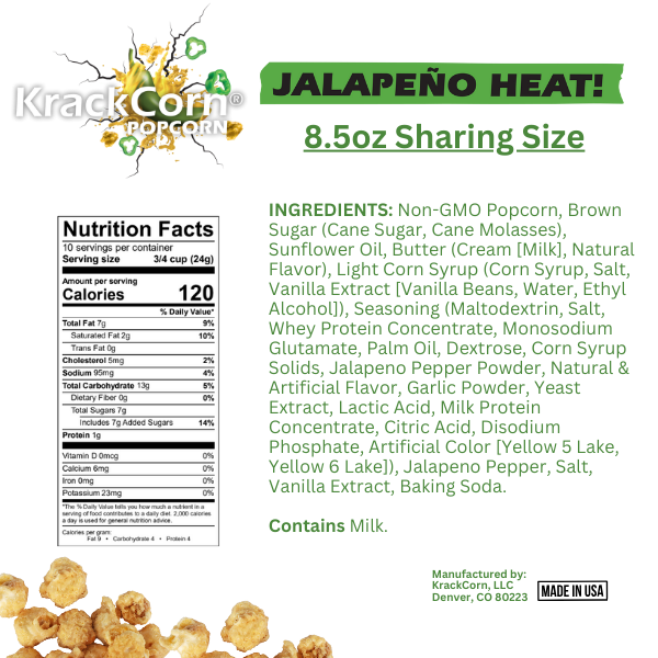 KrackCorn® Popcorn 8.5oz Jalapeno Heat Sharing Size - 3 pack