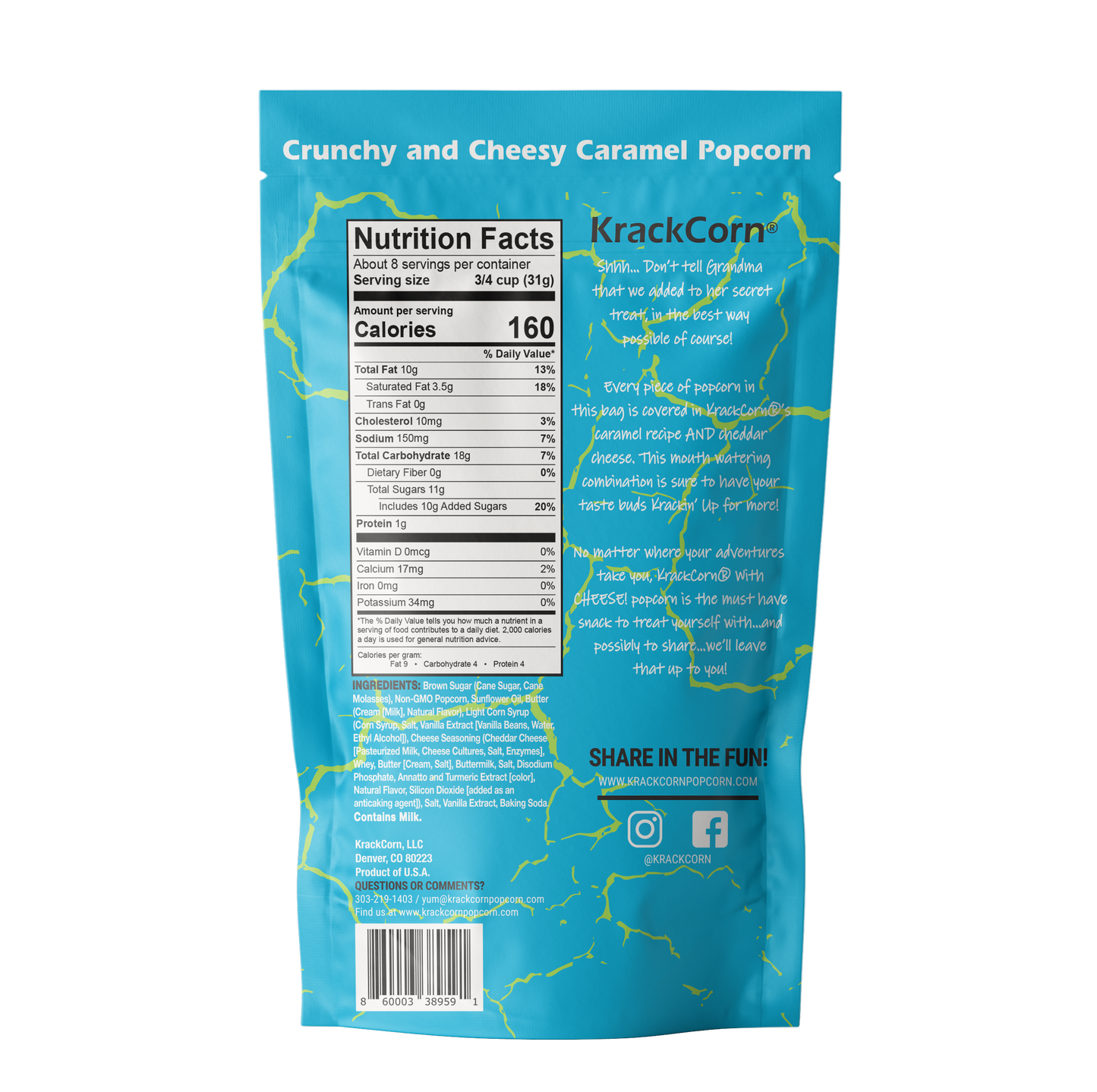 KrackCorn® Popcorn With Cheese! 8.5oz Sharing Size - 3 pack