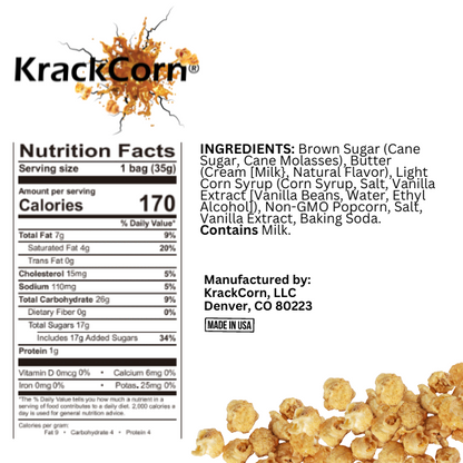 KrackCorn® Popcorn 1.25oz Original Caramel Snack Size - 12 pack