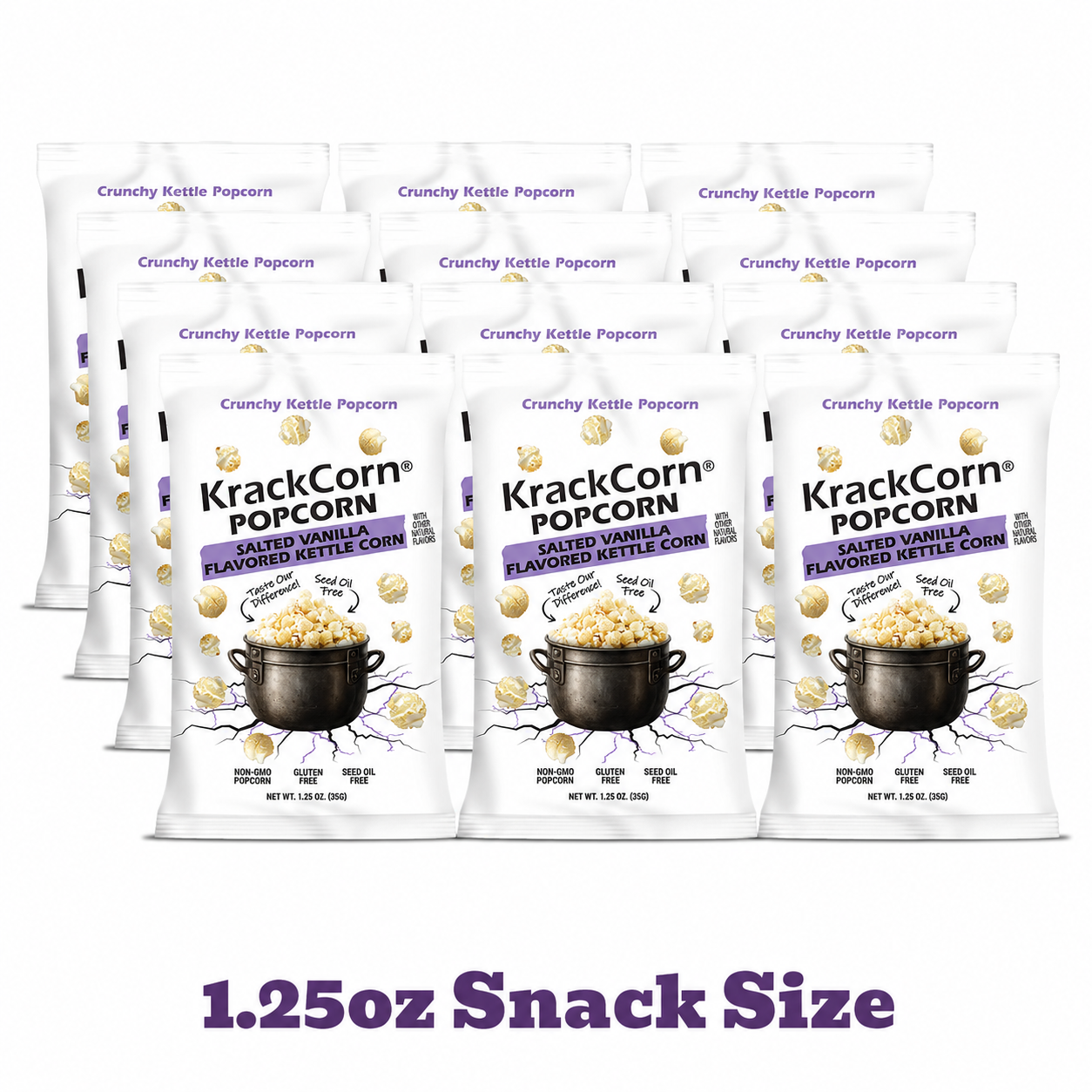 KrackCorn® Popcorn 1.25oz Salted Vanilla Kettle Corn Snack Pack - 12 pack