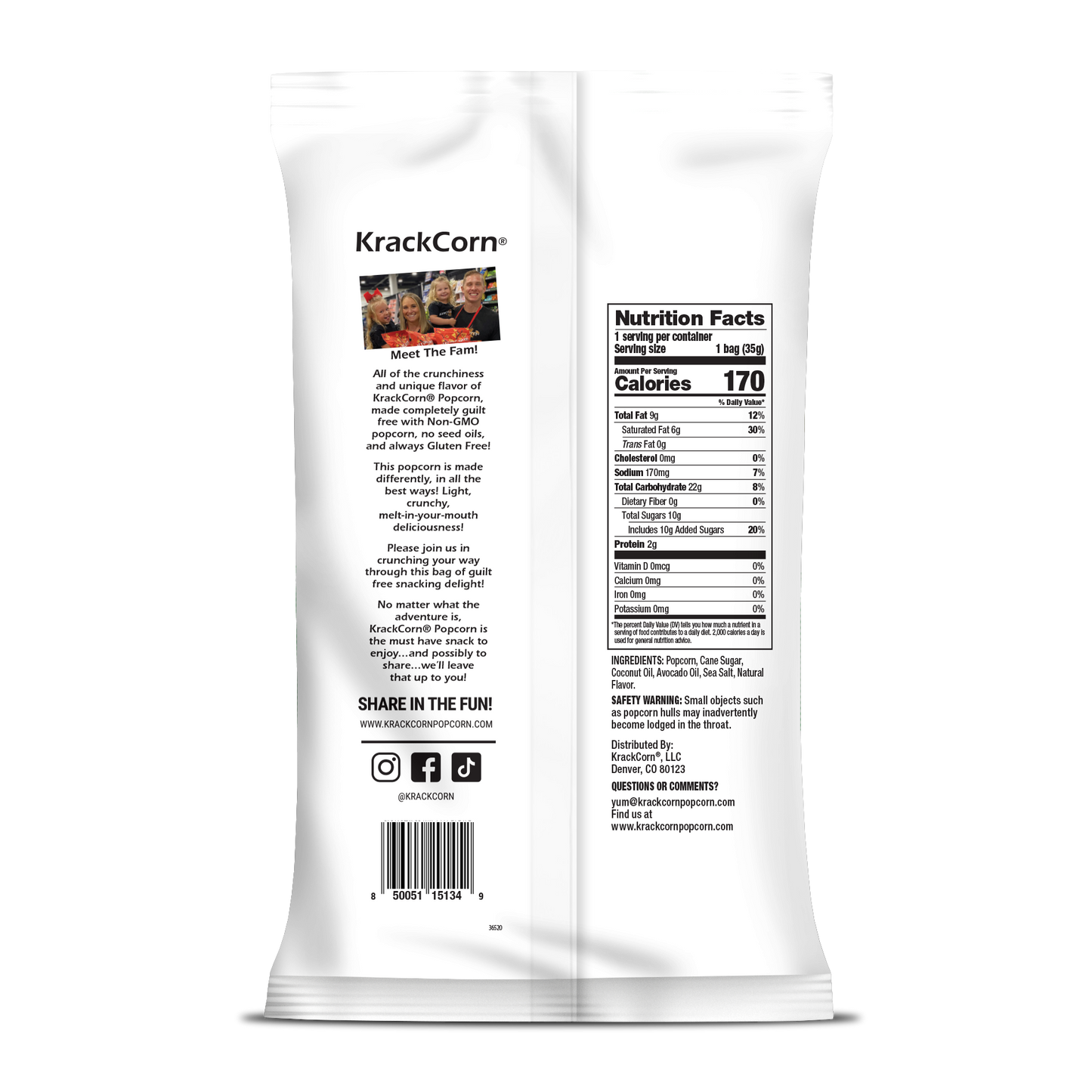 KrackCorn® Popcorn 1.25oz Salted Vanilla Kettle Corn Snack Pack - 12 pack