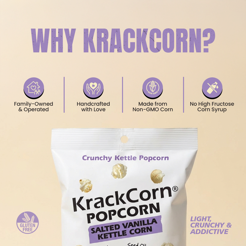 KrackCorn® Popcorn 1.25oz Salted Vanilla Kettle Corn Snack Pack - 12 pack